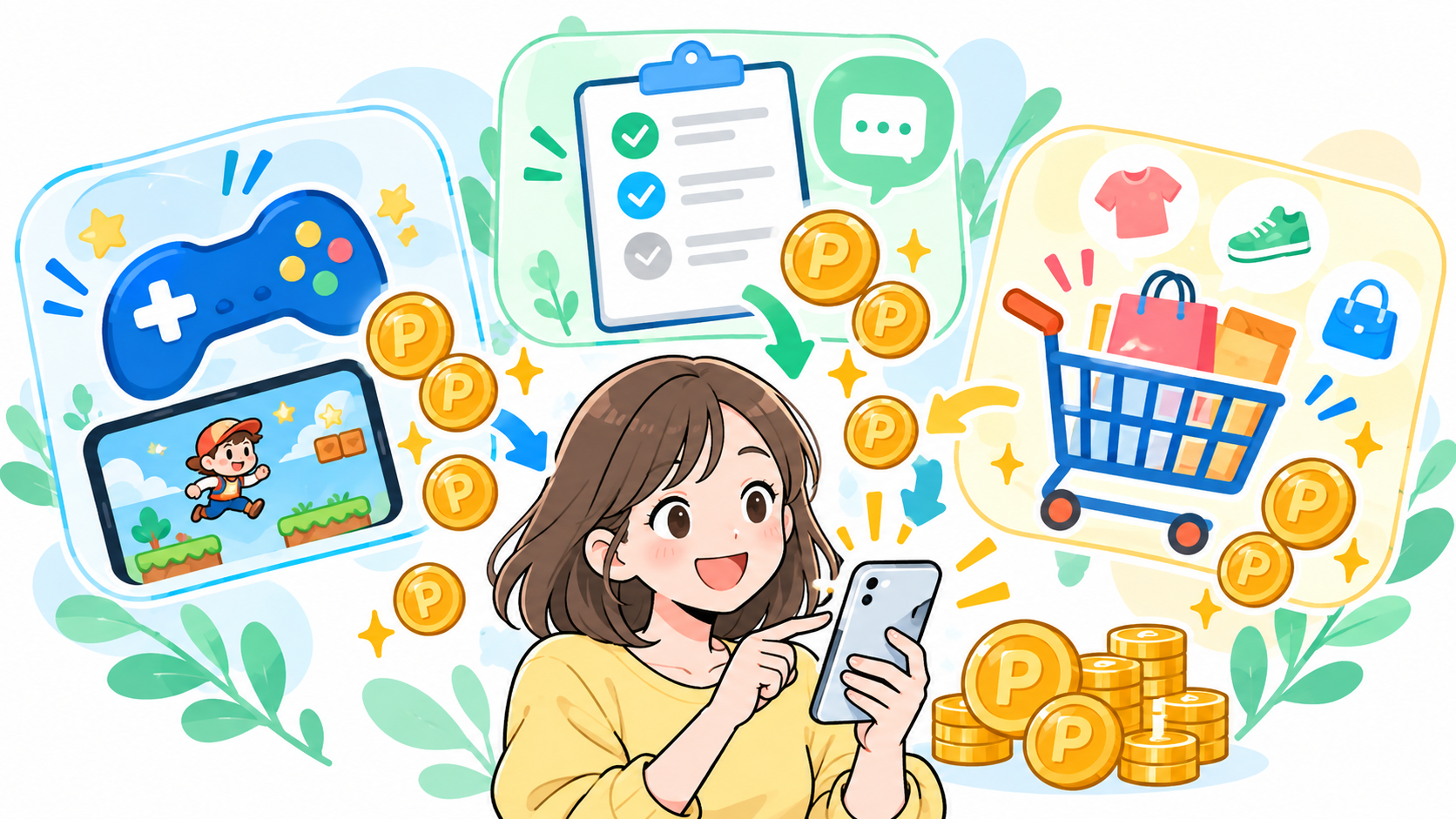 ゲーム・アンケート・ショッピング別の比較イメージ